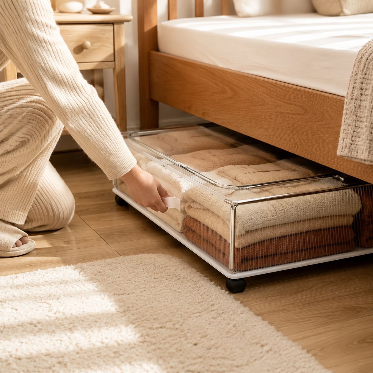 Transparent under bed organizer with wheels