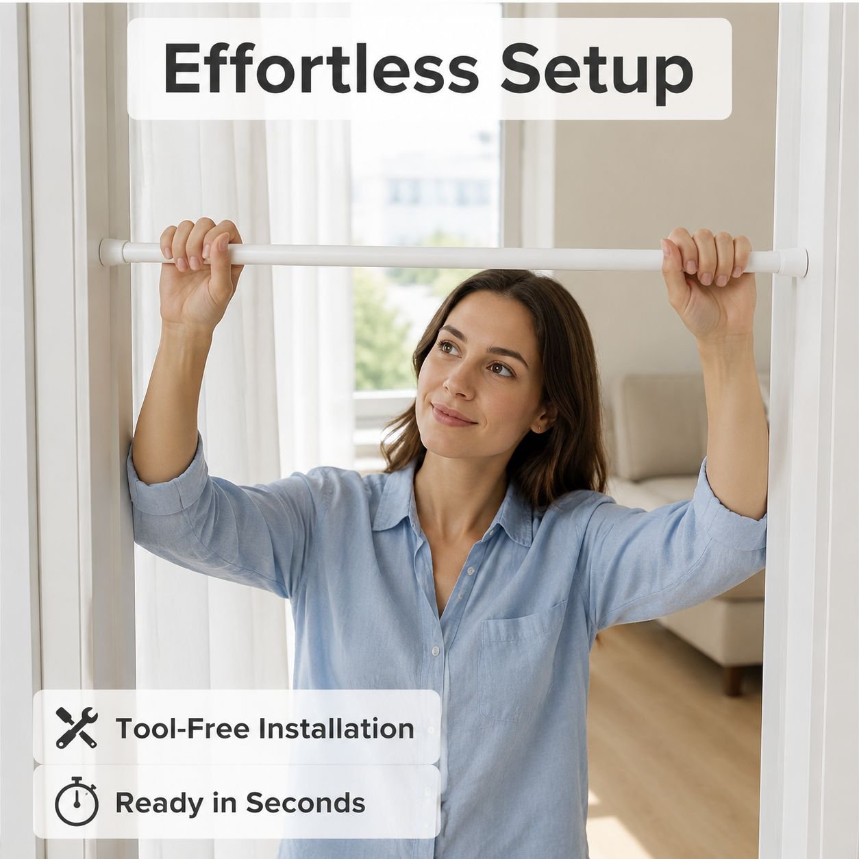 Thickened, drill-free fixed clothes drying rod and wardrobe support rod