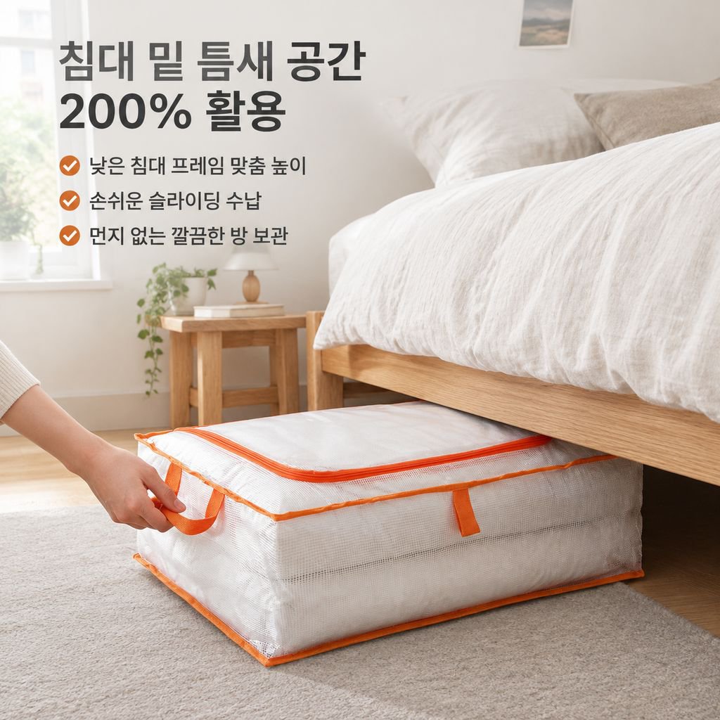 투명 격자 이불 수납백 대용량 접이식 옷장 의류 이사 짐 침대밑 수납백