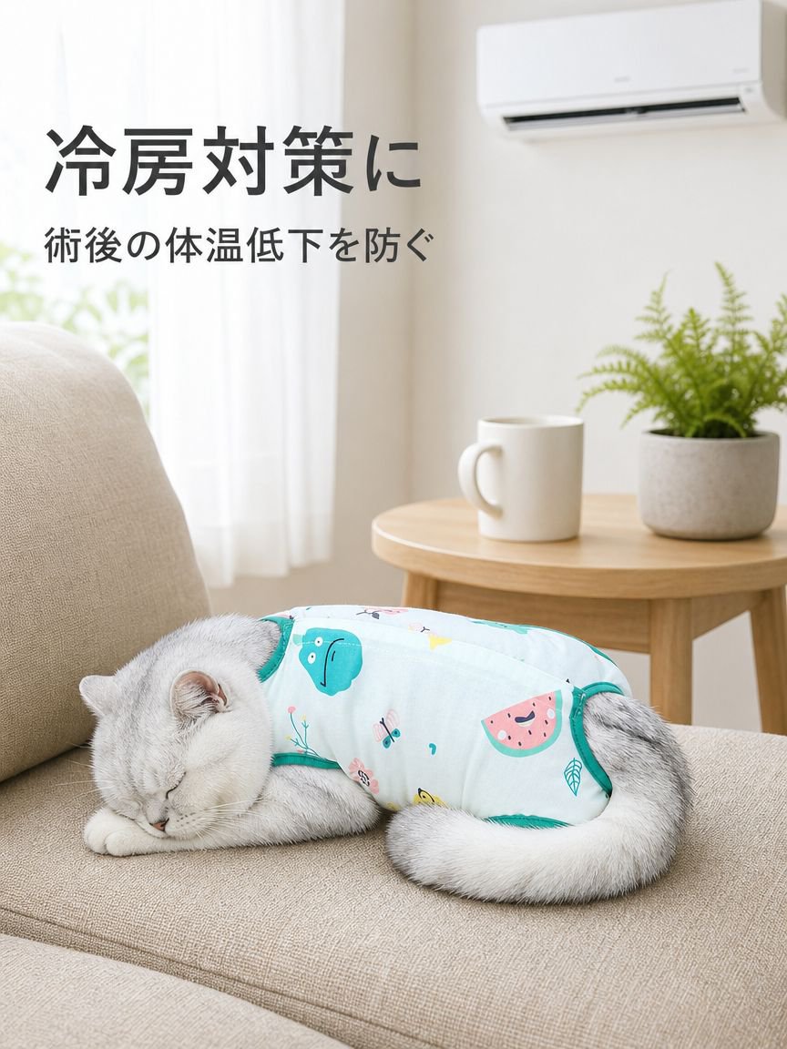避妊・去勢手術を受けるメス猫用の暖かい服