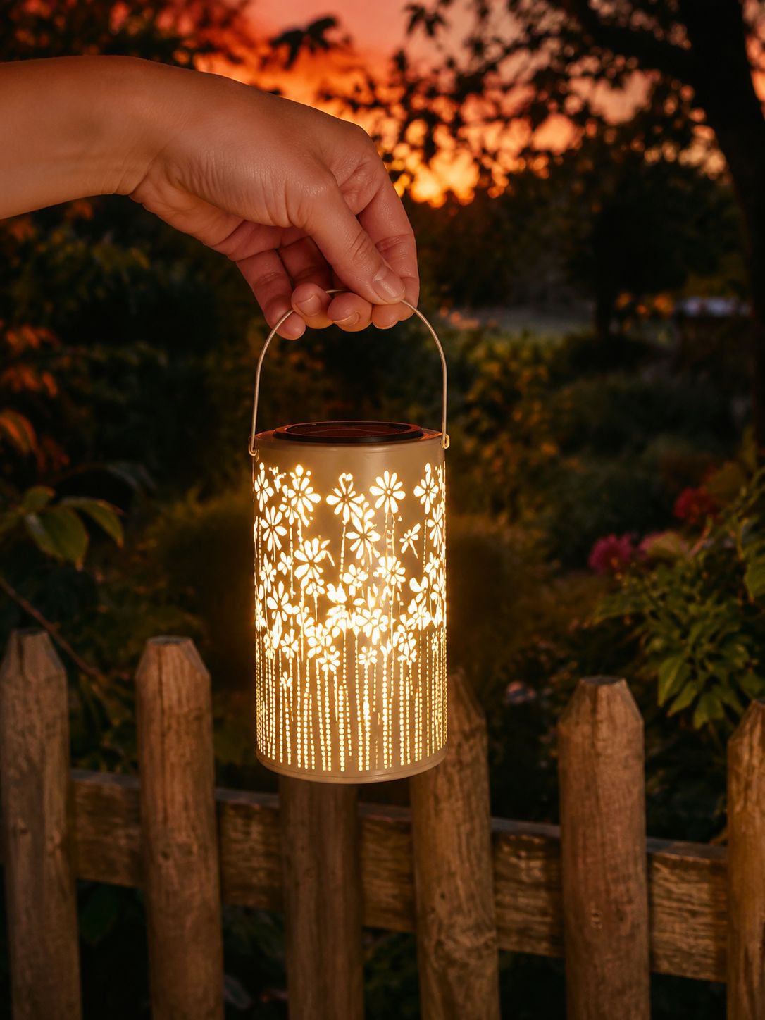 Eco-friendly solar dragonfly lamp in balcony flowerpot