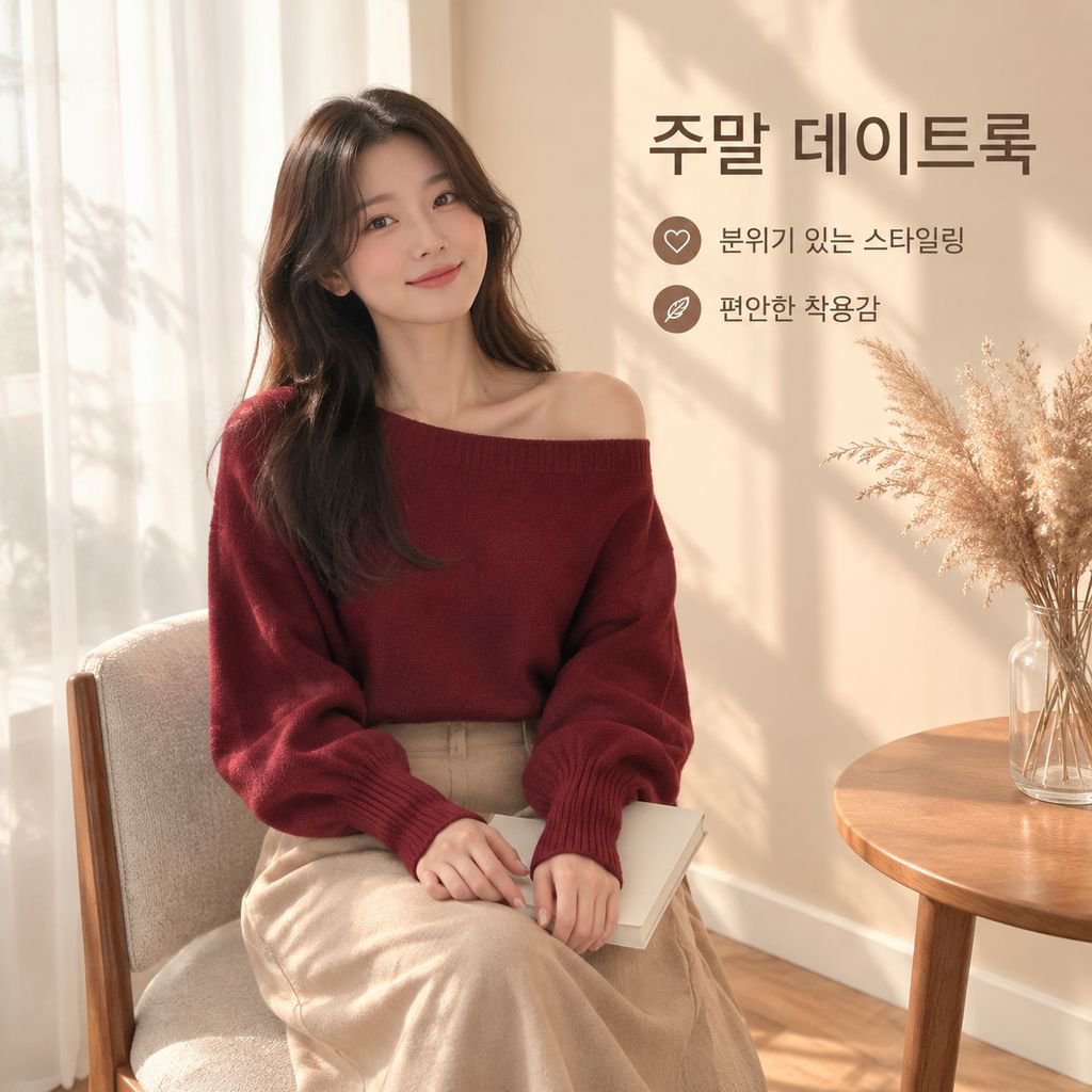 여성용 오프숄더 니트 스웨터 (릴렉스드 핏)