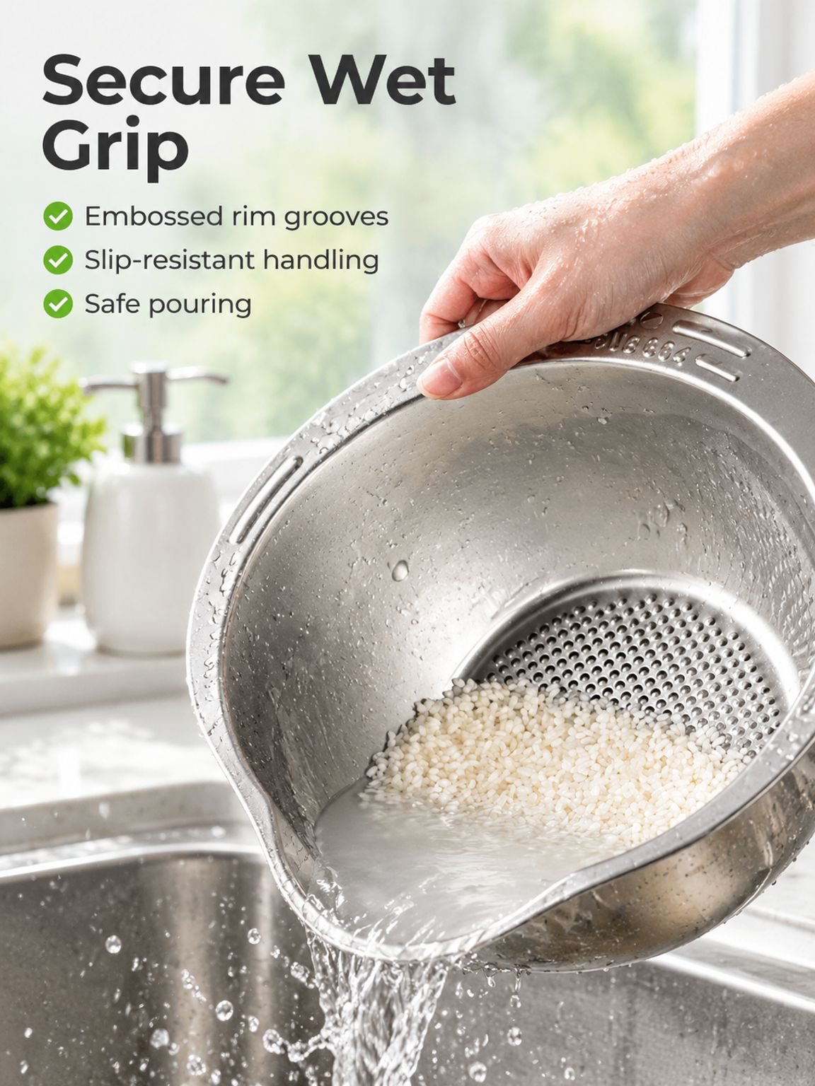 Kitchen colander rinsing fresh fruits and vegetables