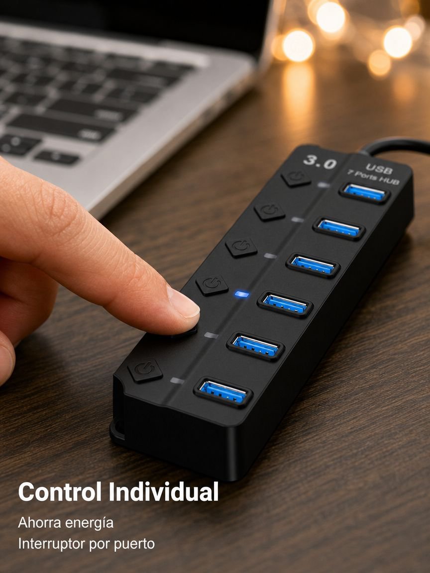Divisor USB de cuatro puertos con interruptor y extensor para computadora