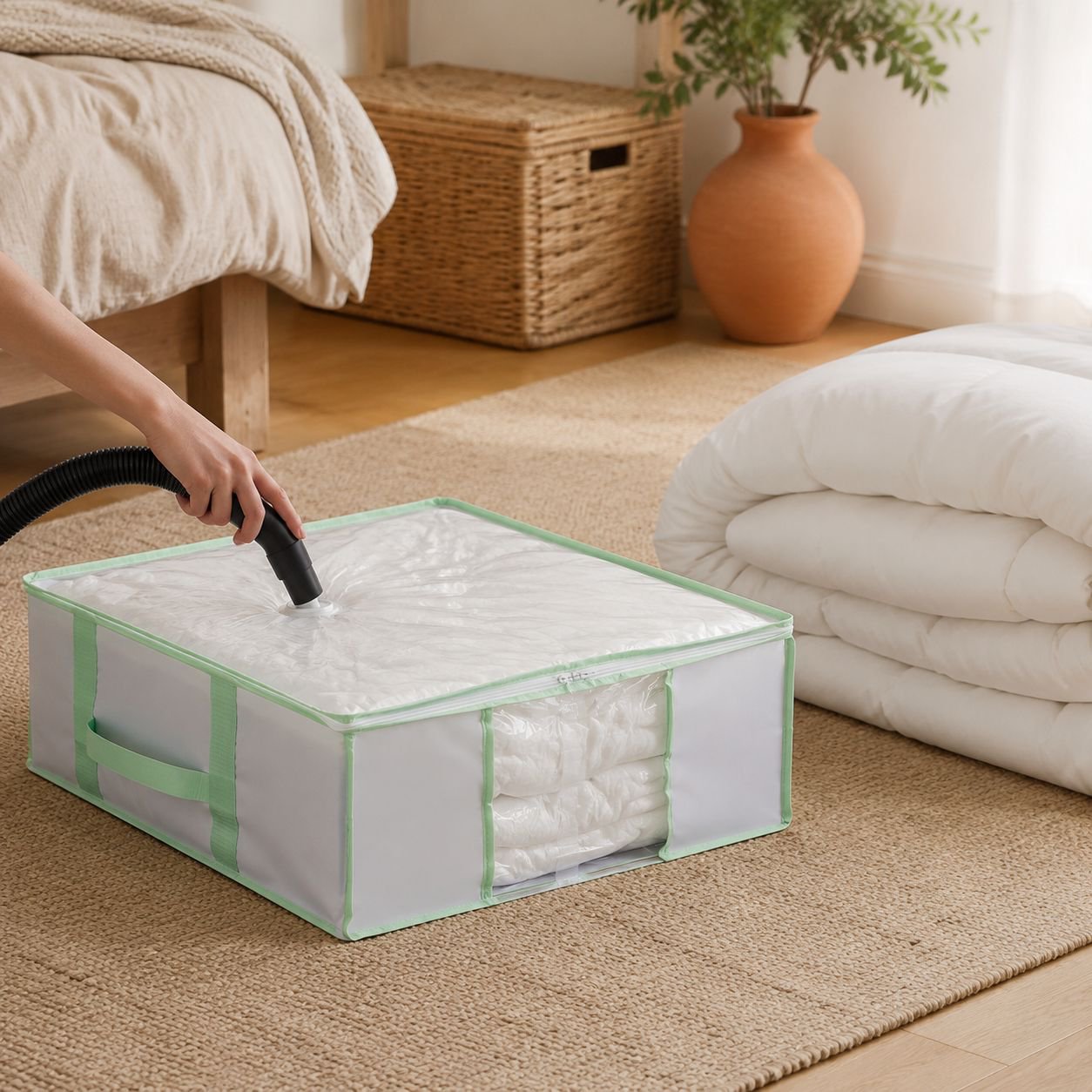 Caja organizadora de ropa bajo la cama, compresión al vacío, tela Oxford, antipolvo