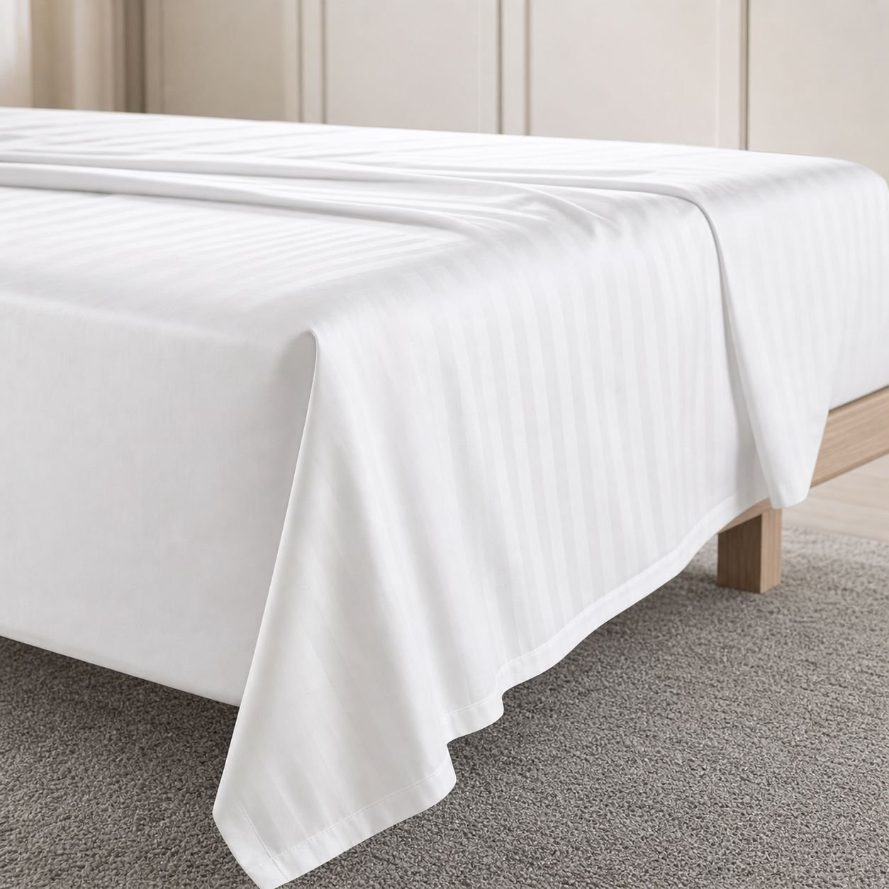1800TC Satin Stripe White Flat Bed Sheets – Premium Hotel Collection