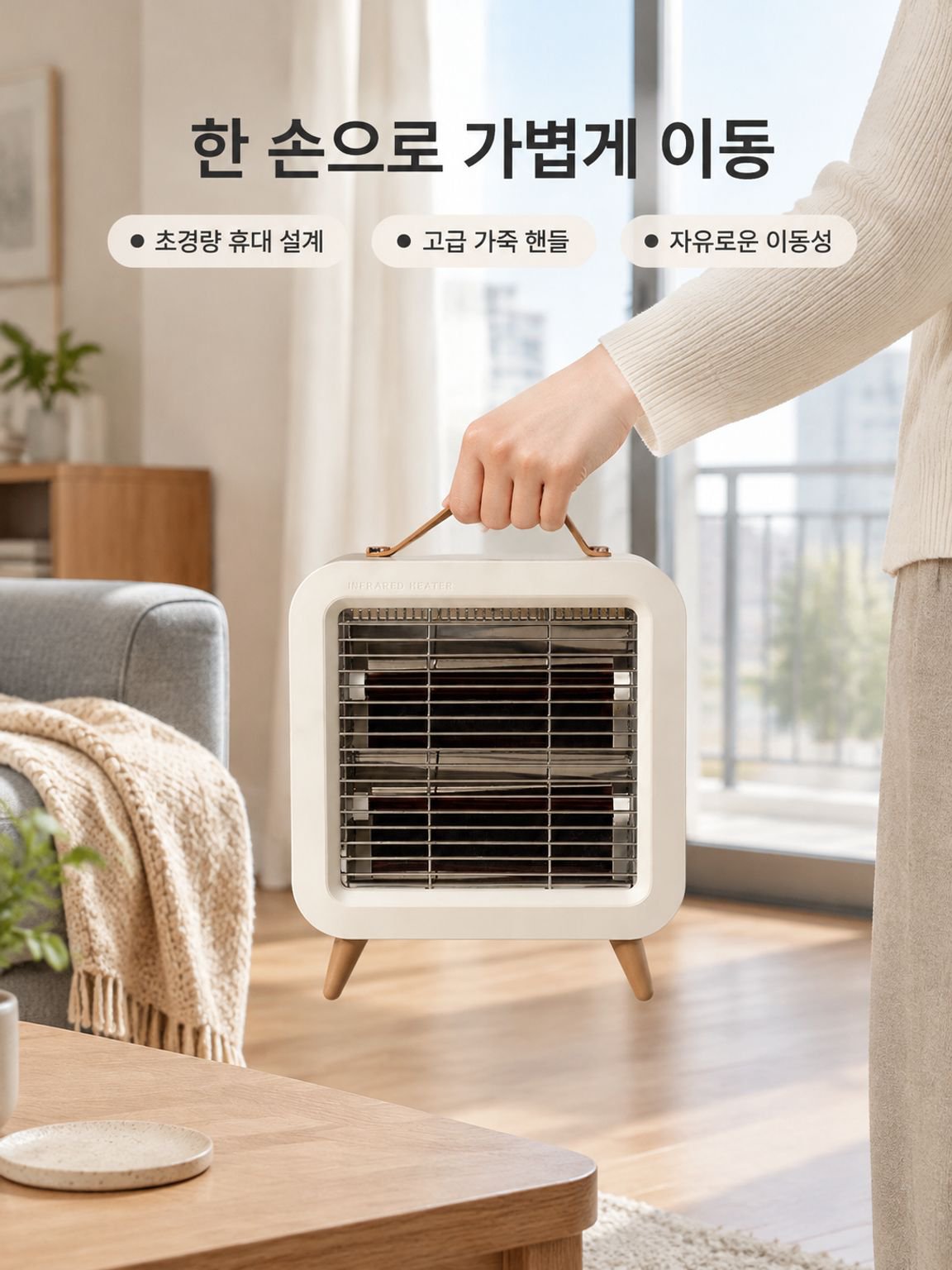 손잡이가 달린 휴대용 미니 탁상형 히터