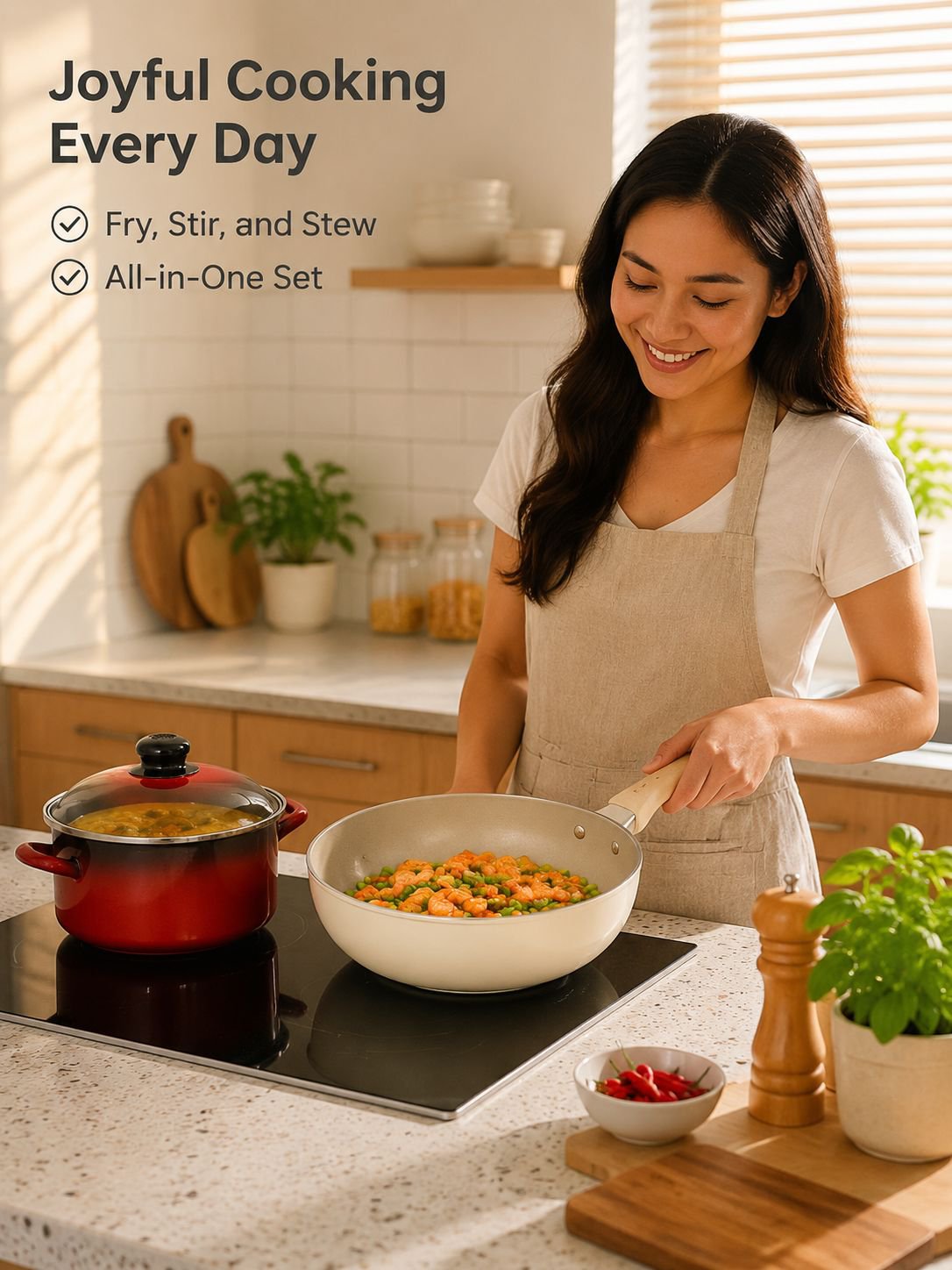 Set of soup pots and frying pans