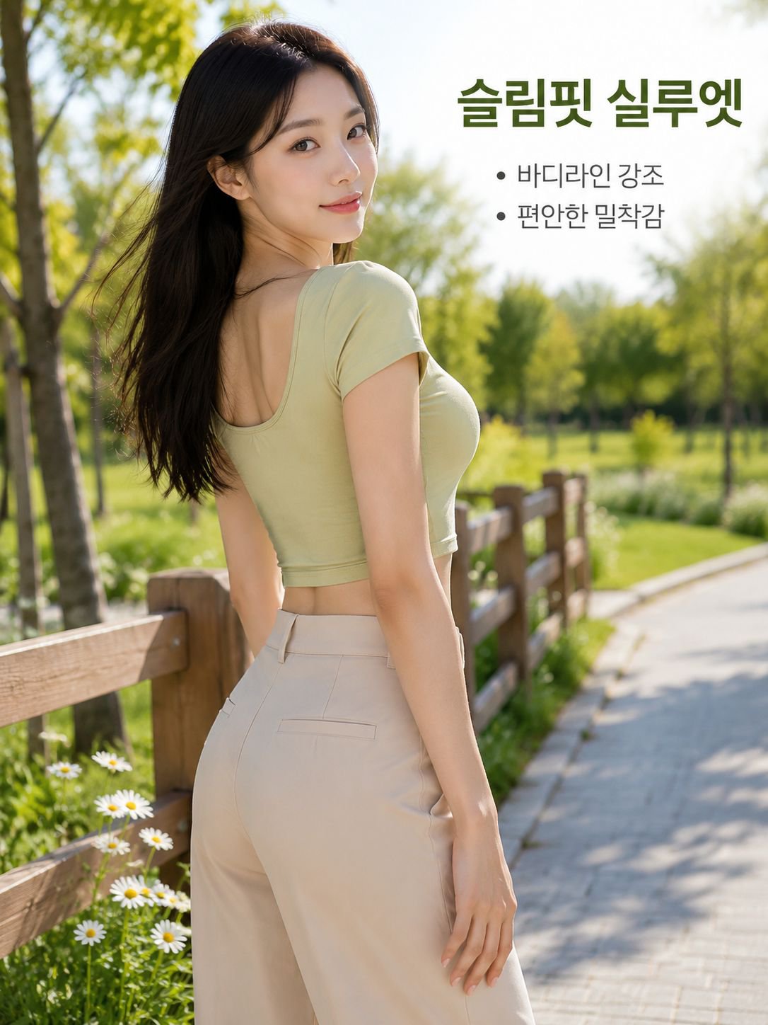 섹시 슬림핏 U넥 크롭티