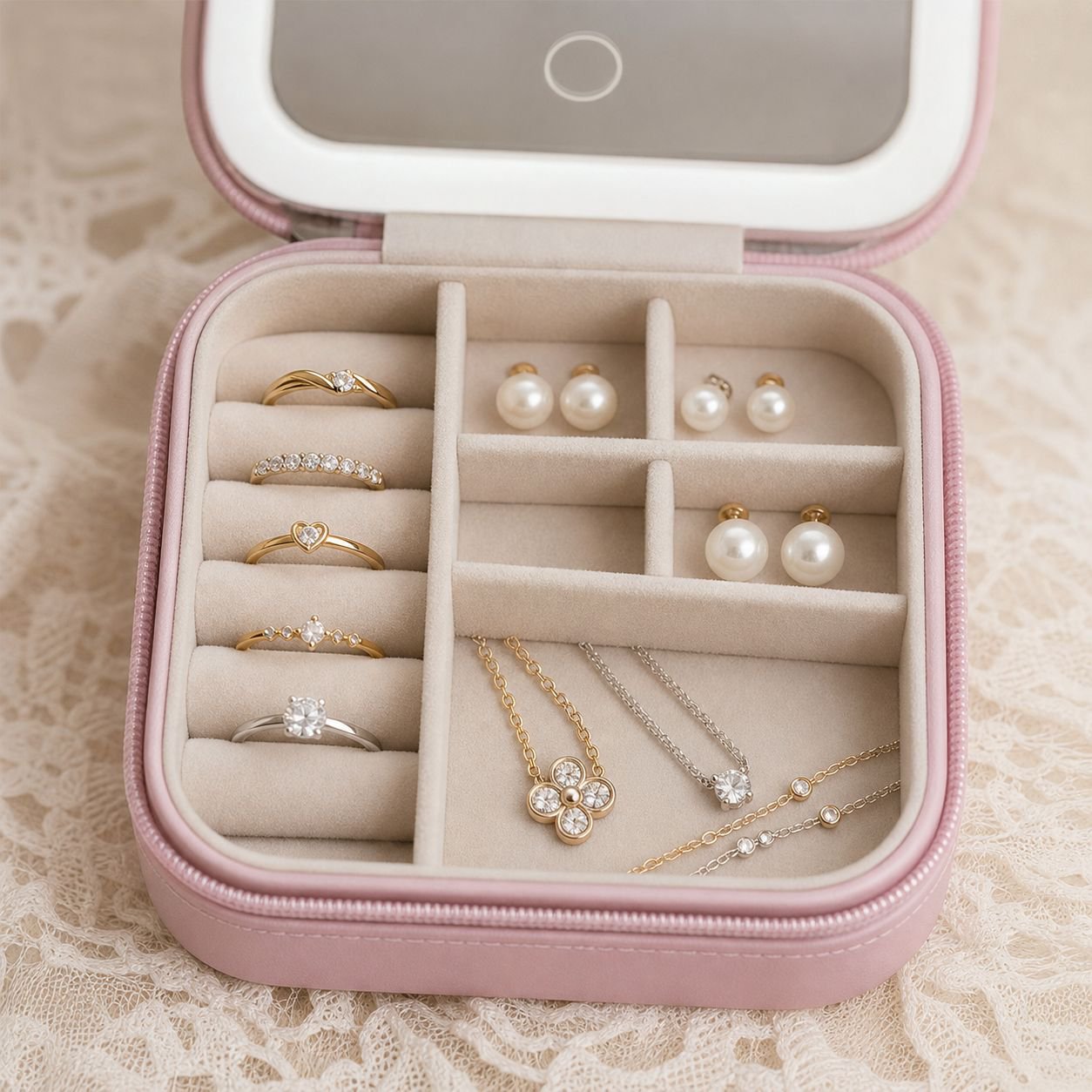 LED Mirror Makeup Box Multifunctional Jewelry Organizer