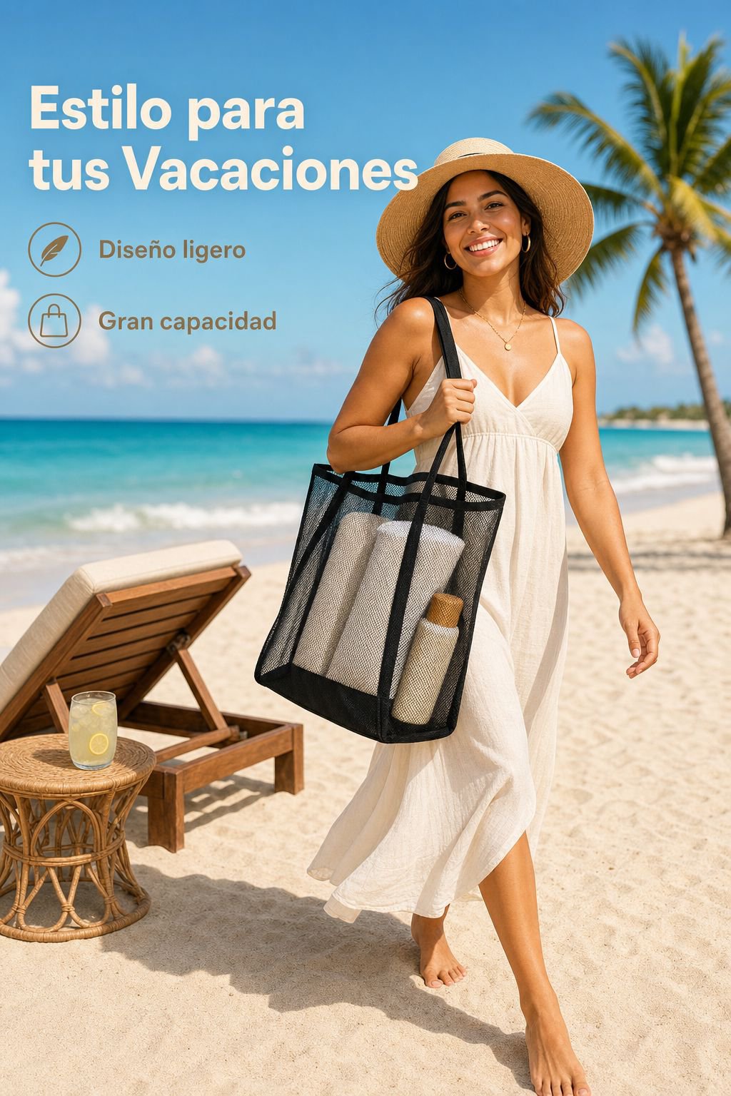 Bolsa de playa portátil de malla para llevar al hombro