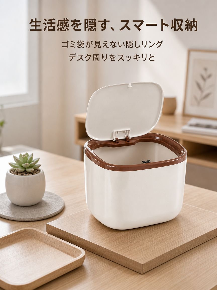 かわいいクリーム風卓上ゴミ箱