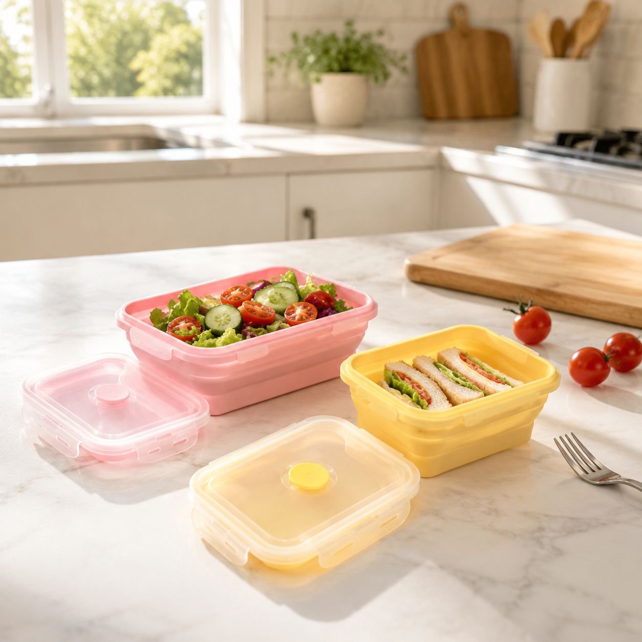 Portable Foldable Silicone Food Container with Sealed Lid