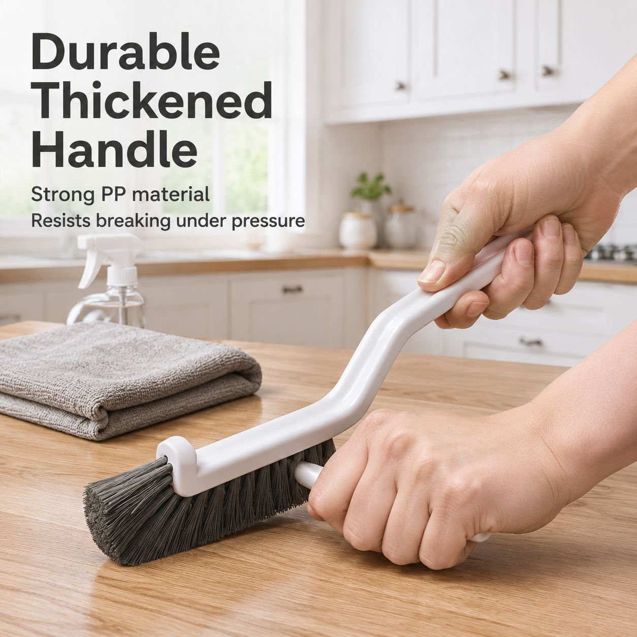 Bathroom and kitchen tile cleaning brush with hard bristles for thorough cleaning