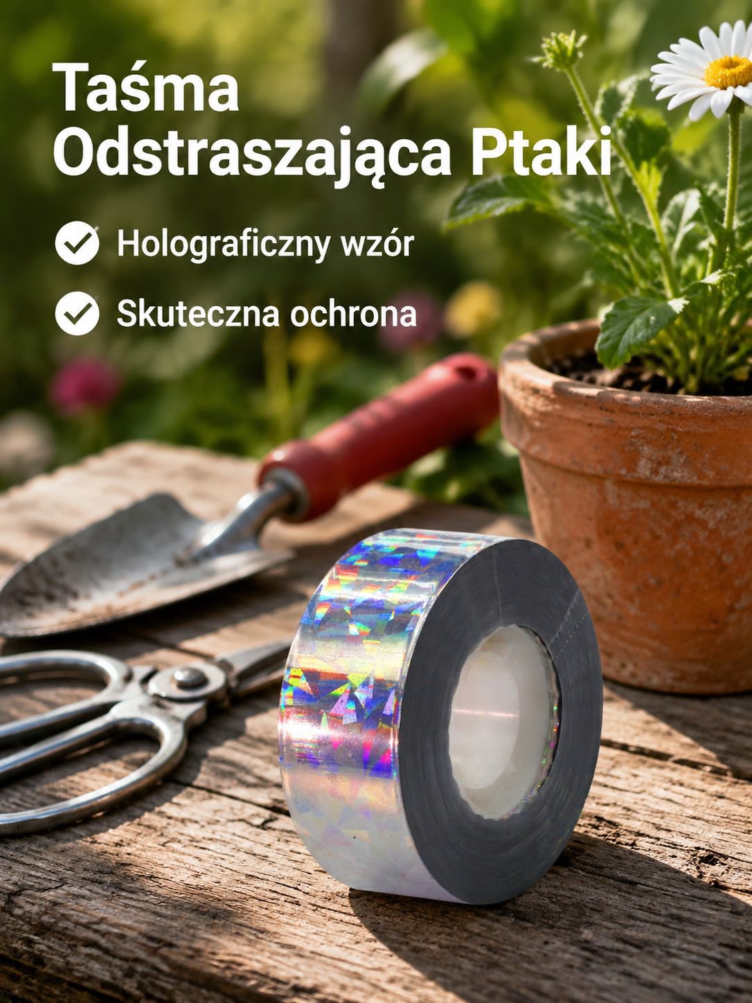 Taśma odblaskowa odstraszająca ptaki do sadu, ogrodu i balkonu