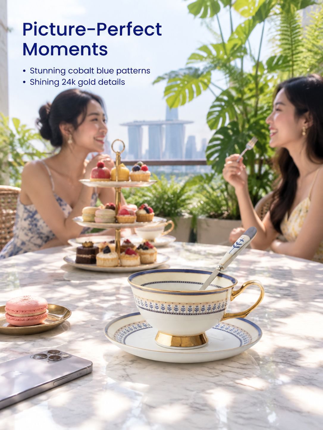 Golden edged bone china tea cup and saucer set