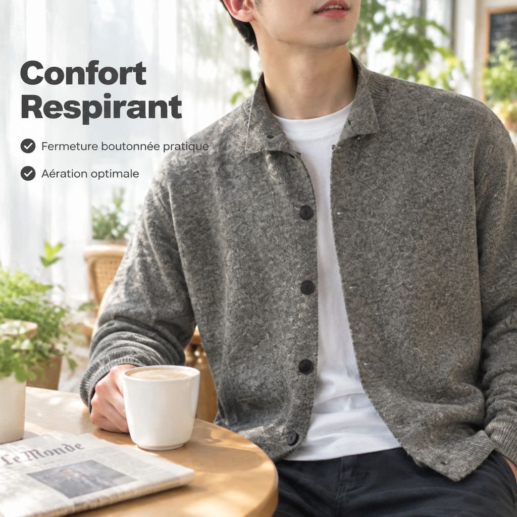 Gilet en tricot épais à col montant pour homme automne-hiver