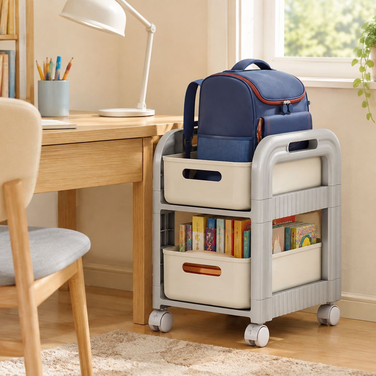 Movable Under-table Schoolbag Storage Rack Drawer-type Multi-layer Home Cabinet