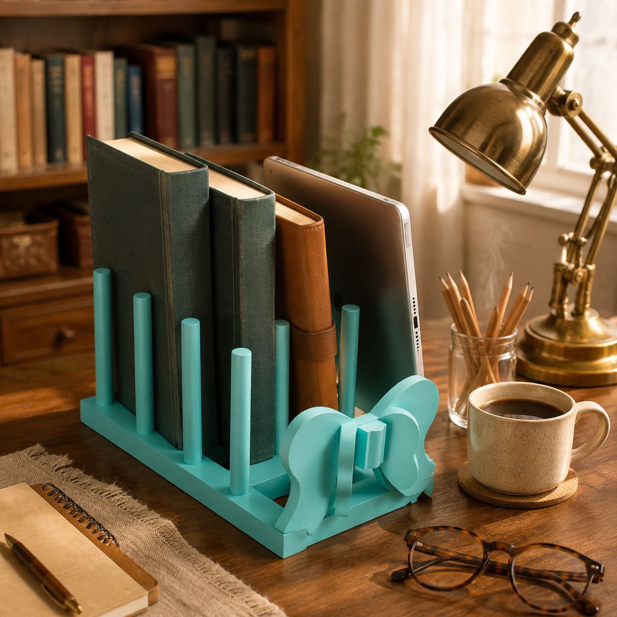 Stylish countertop wooden dish rack in modern kitchen