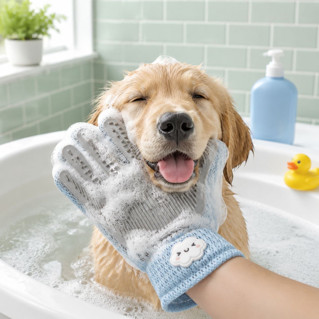 Cat petting gloves, cat hair removal brush, dog bathing
