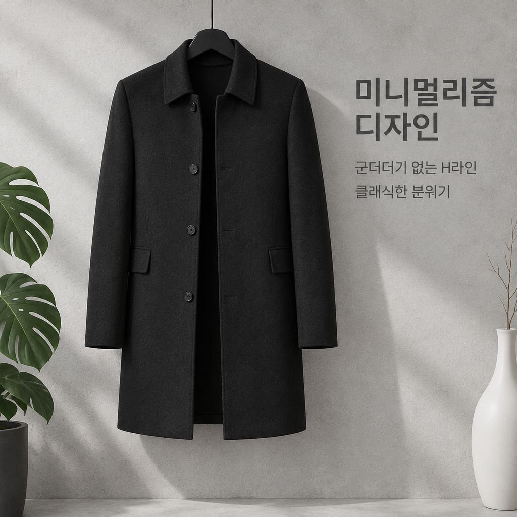 남성 봄가을 슬림 미디 롱 카라 모직 코트 트렌치 자켓
