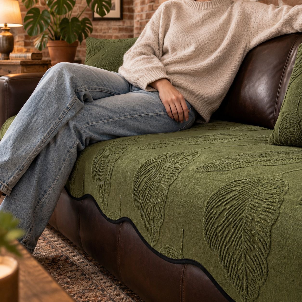 Wilderness Leaf Pattern Sofa Cushion, Retro, Non-slip, Wear-resistant