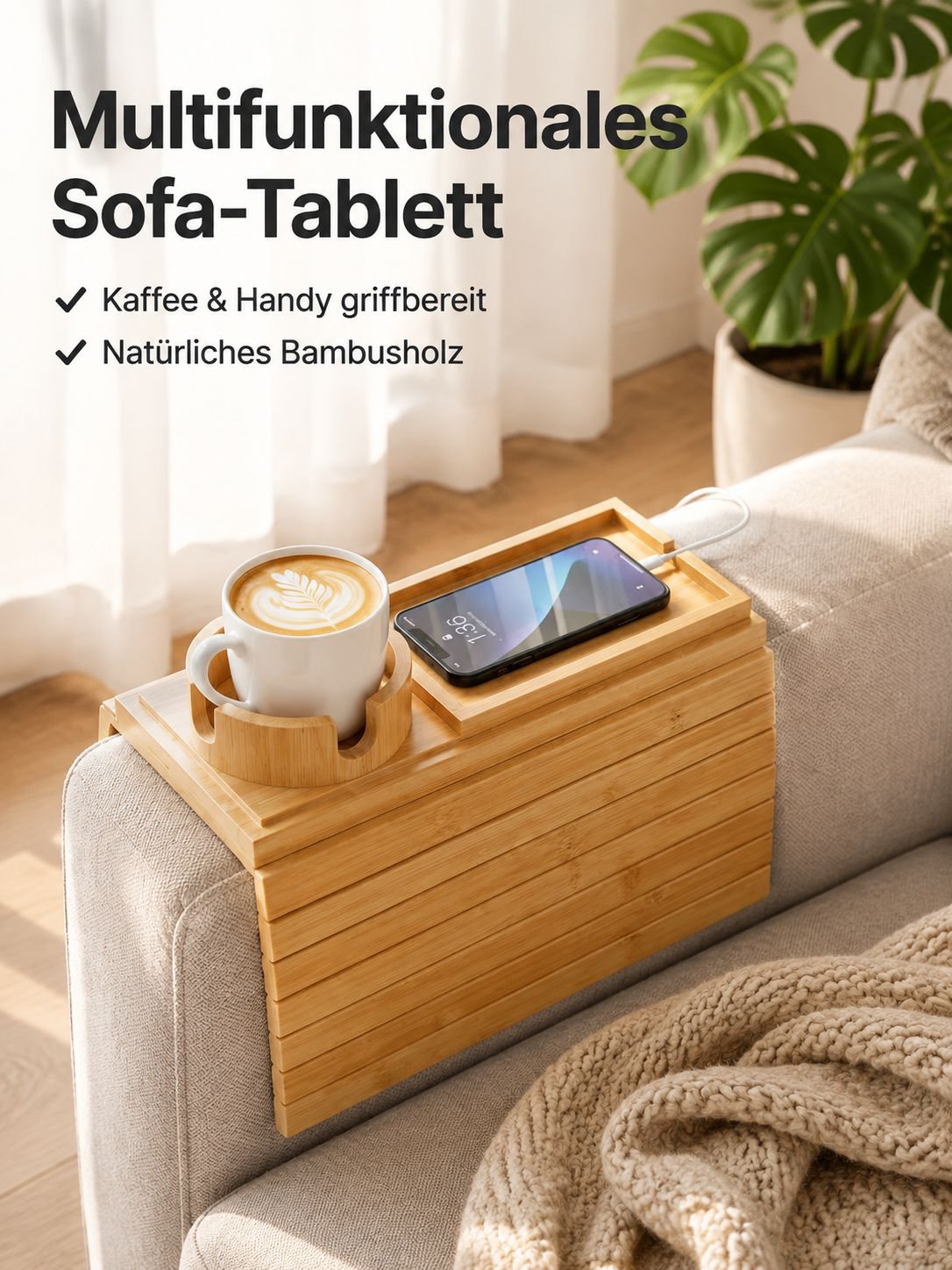 Tablett für Sofas aus Holz, Armlehnentablett für Sitzsäcke, tragbares, faltbares Magnettablett, quad