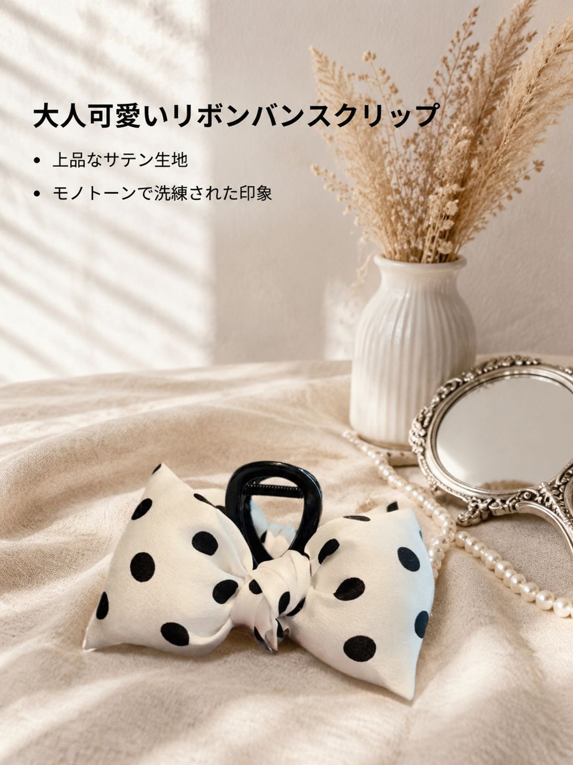 上品な水玉リボンヘアクリップ