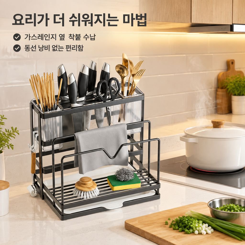 주방 조리대 도마꽂이 냄비뚜껑 거치대 칼꽂이 수납 선반