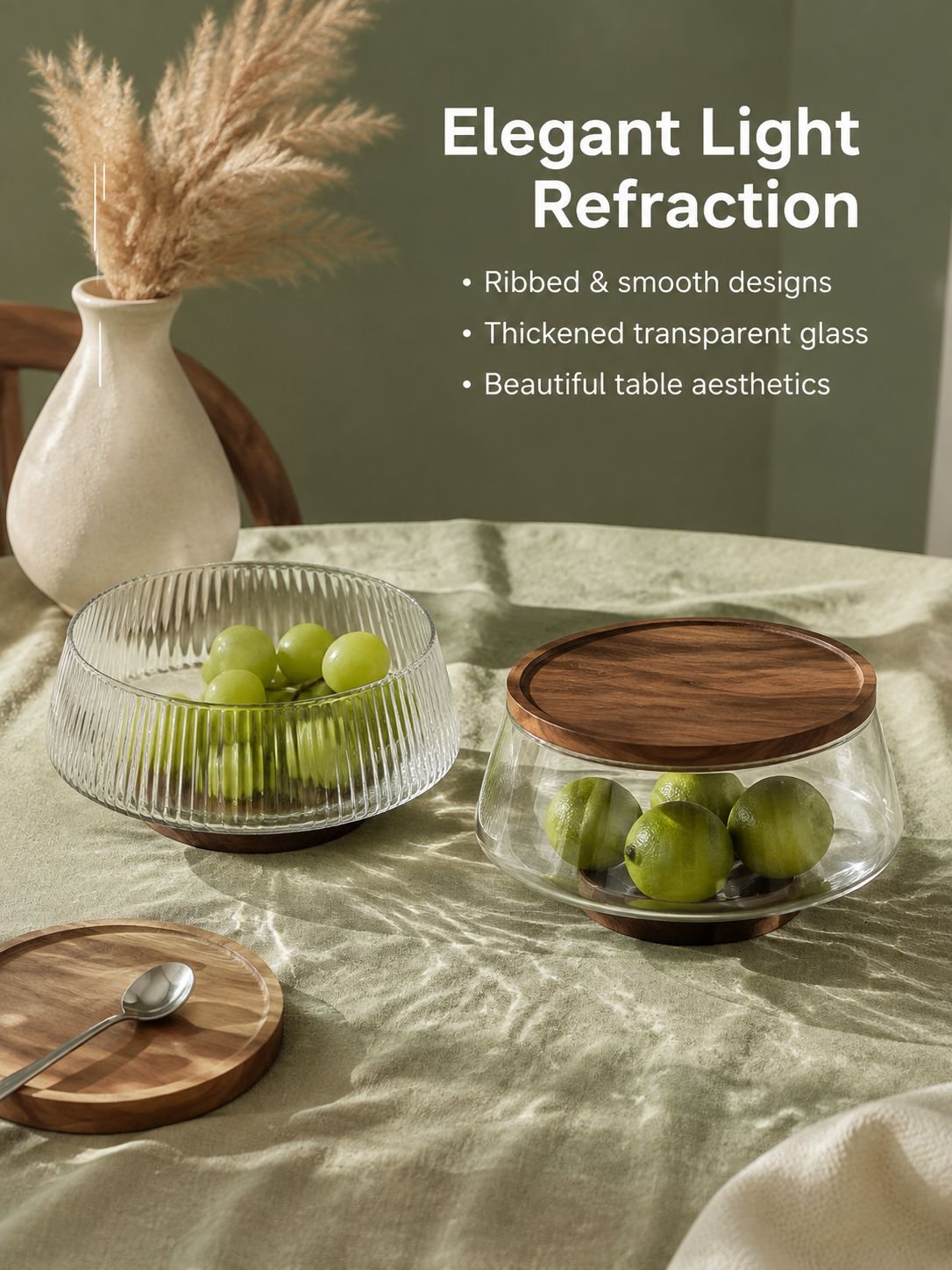 Table setting with glass fruit plate and matching fork