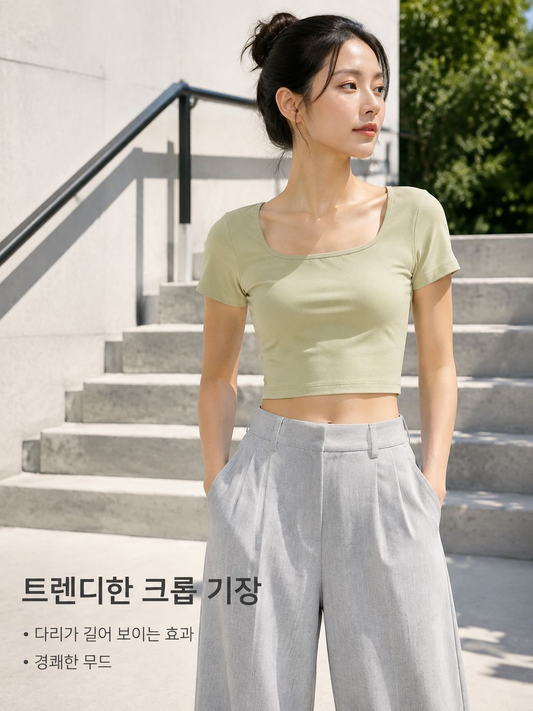섹시 슬림핏 U넥 크롭티