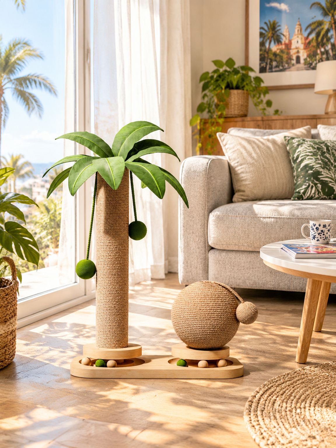 Árbol rascador para gatos con diseño de palmera tropical