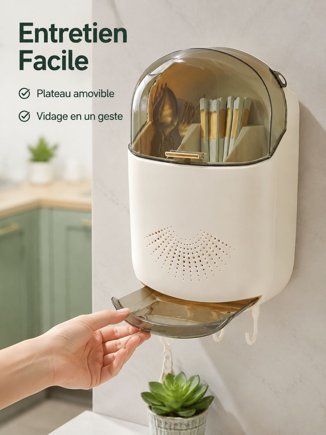 Rangement couverts cuisine gain de place fixé au mur