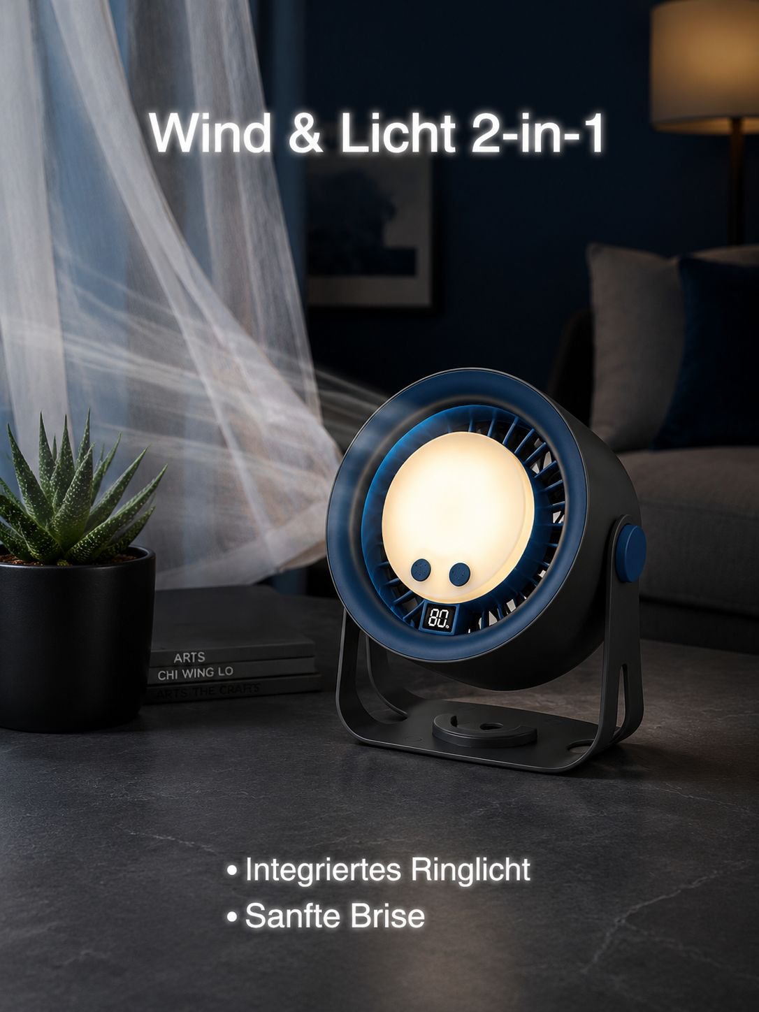 Multifunktionaler USB-Tischventilator mit Nachtlicht für den Heimgebrauch