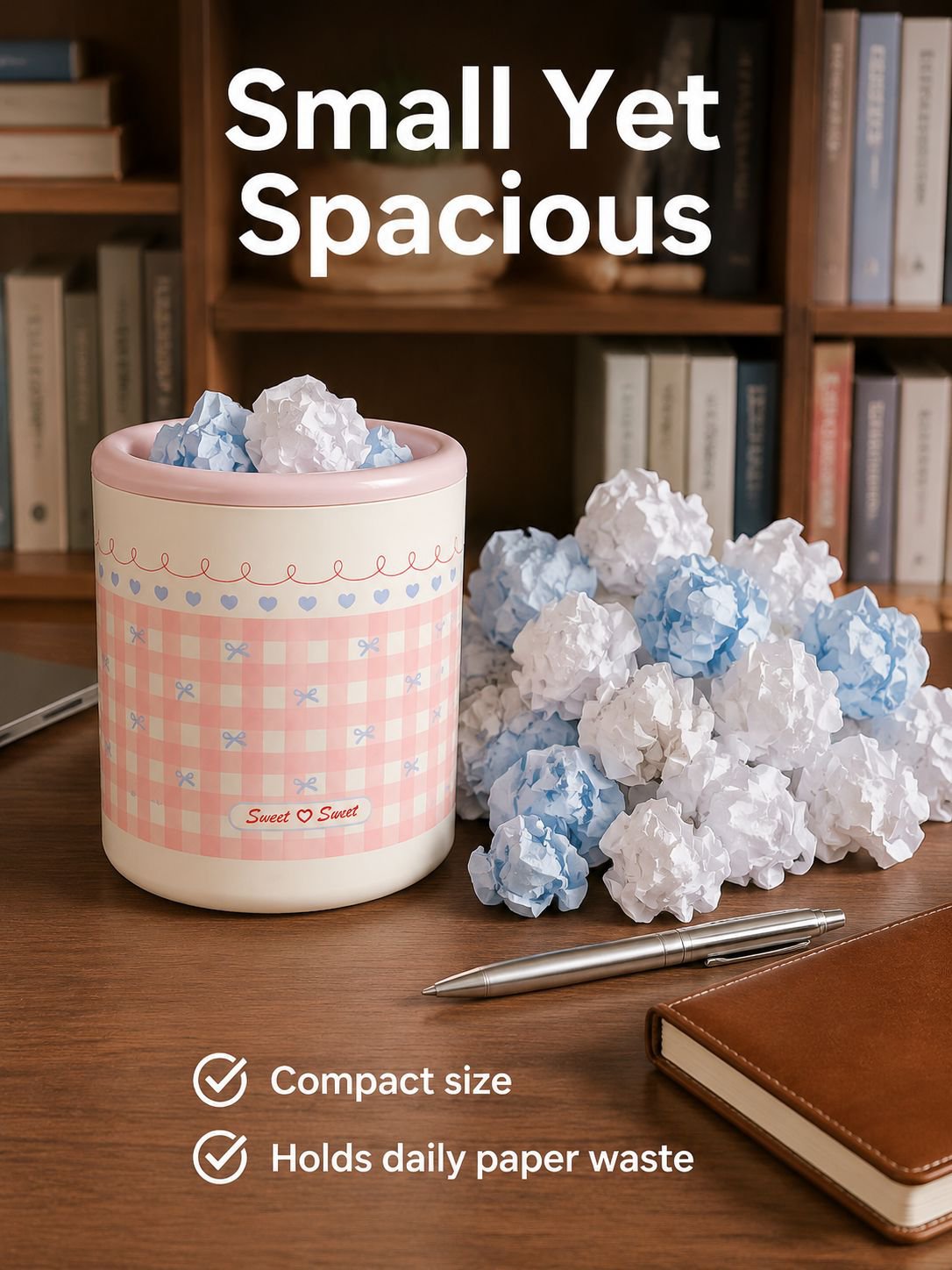 Small and stylish trash bin for workspace