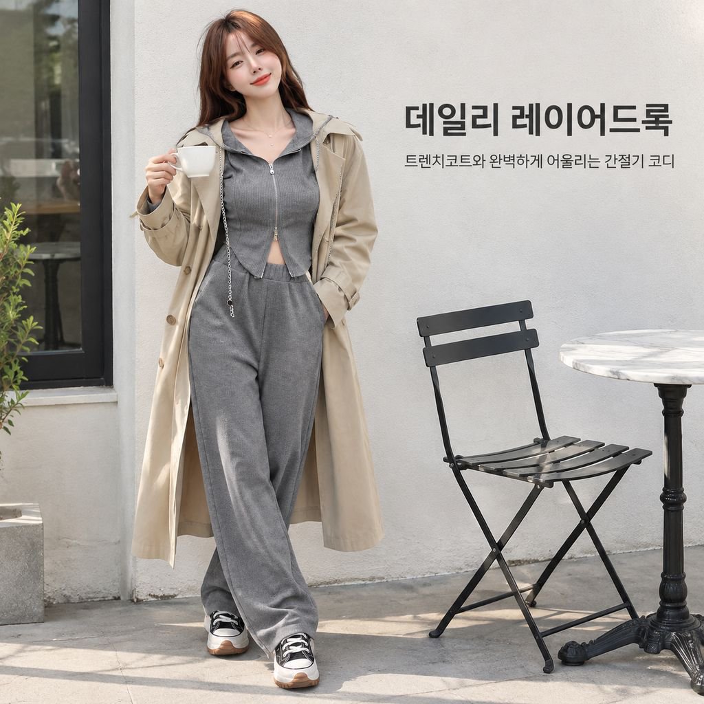 여성용 봄가을 신상 긴팔 가디건 언밸런스 맨투맨 하이웨스트 캐주얼 와이드 팬츠 투피스