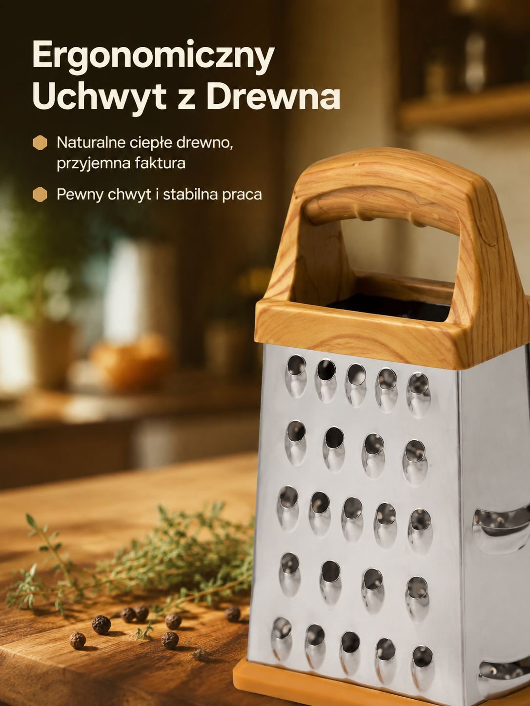 Wielozadaniowa krajalnica do warzyw z drewnianą rączką i stalą nierdzewną