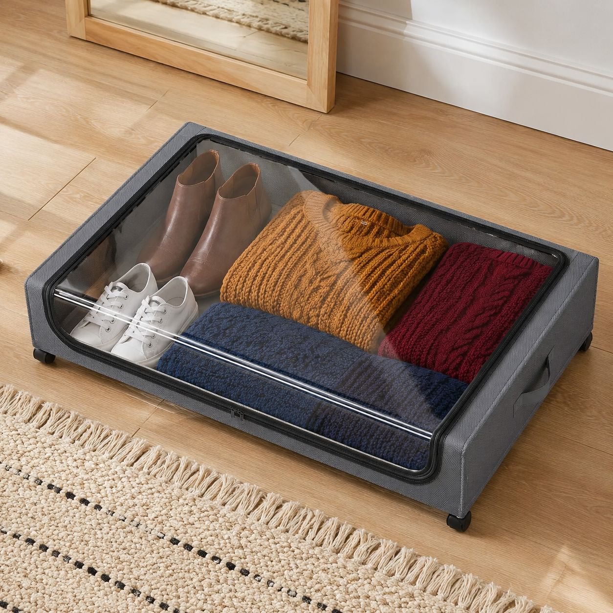 Under Bed Rolling Storage Cabinet, Foldable Large Capacity Organizer