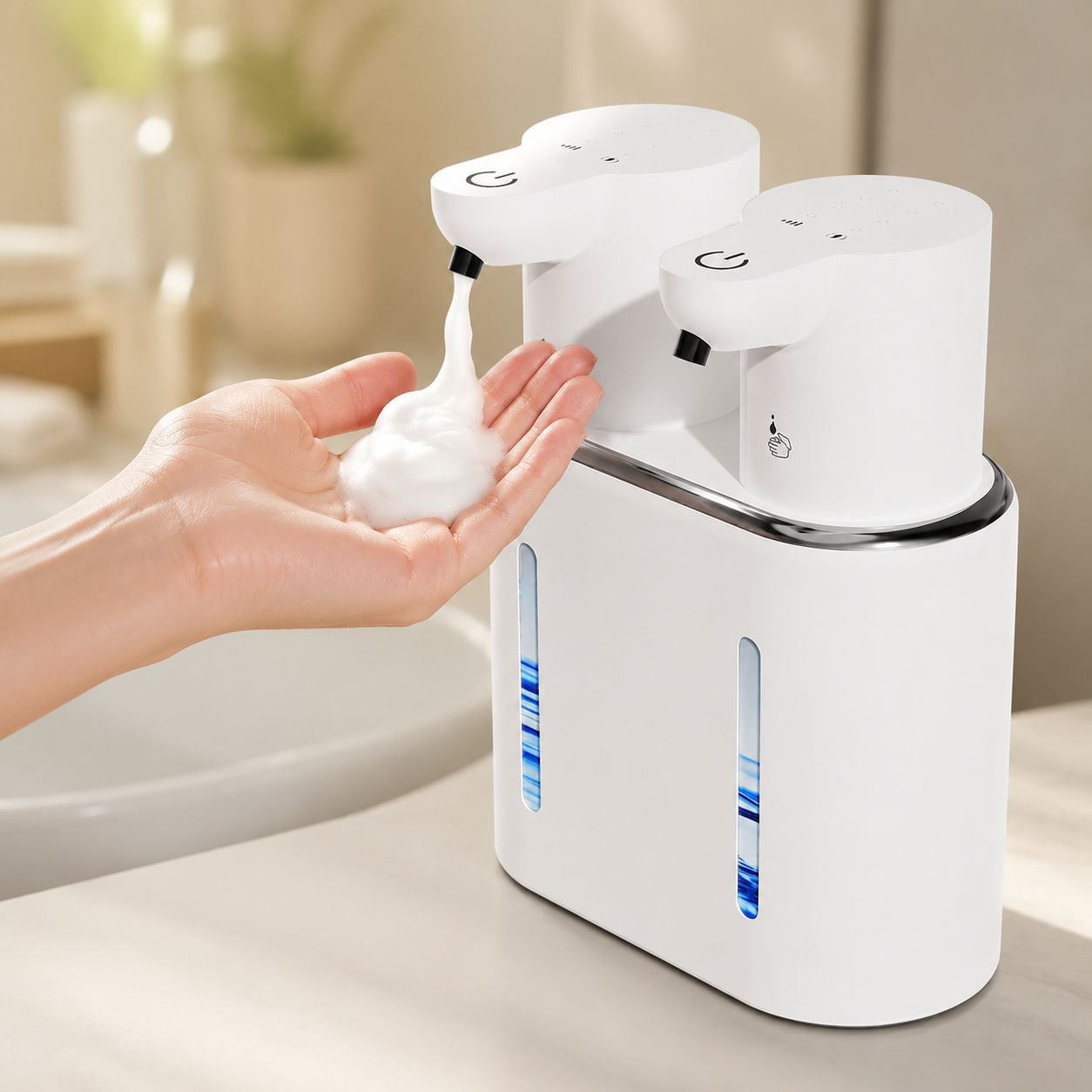 New automatic sensor soap dispenser, electric foam machine, double-headed soap dispenser, wall-mount