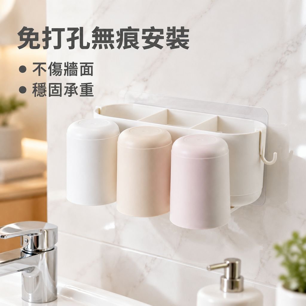 免打孔壁掛式衛浴漱口杯牙膏牙刷收納架