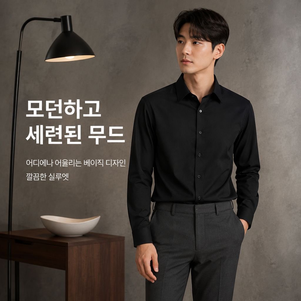 남성용 긴팔 단색 셔츠