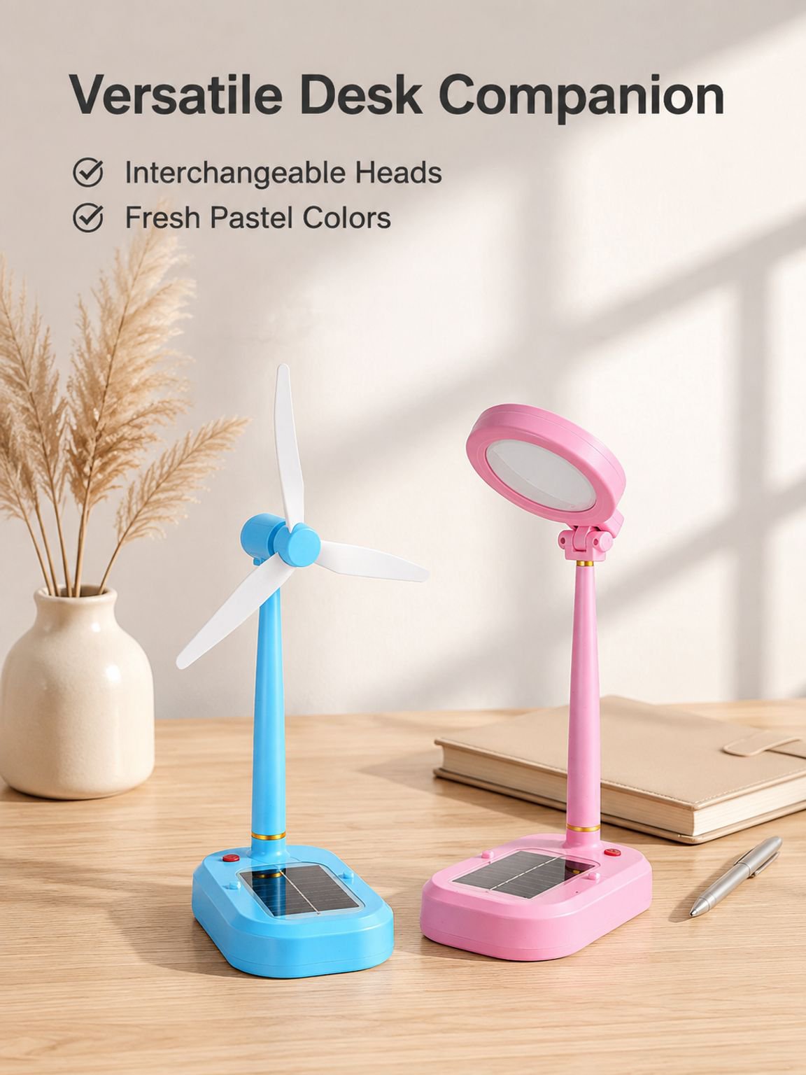 Solar Rechargeable Desk Lamp Study Fan