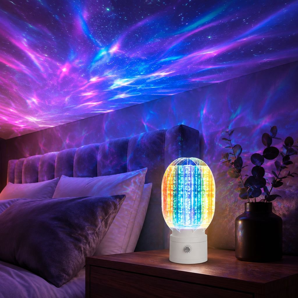 Aurora Atmosphere Lamp Dimmable Rotating Night Light Rechargeable