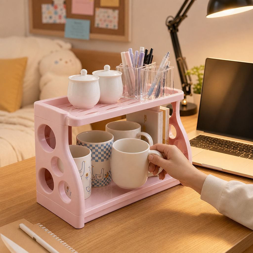 Desktop double-layer storage rack simple high-value two-layer desktop multi-functional student stora