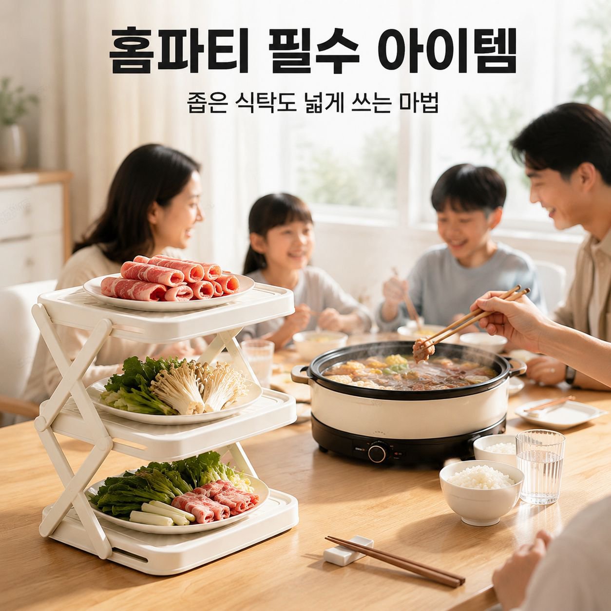가정용 접이식 다층 조리대 주방 정리 선반 샤브샤브 파티용 휴대식 야채 선반