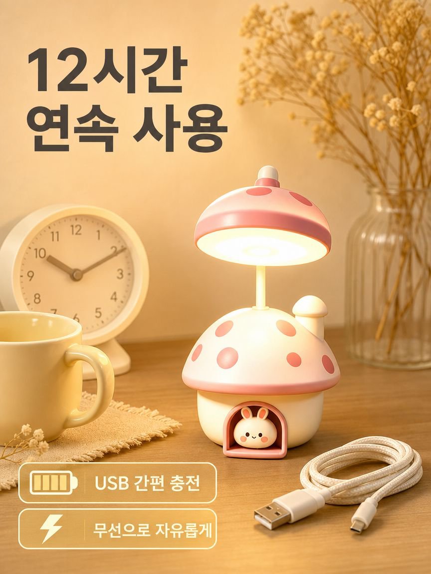 버섯집 토끼 미니 스탠드 USB 충전식