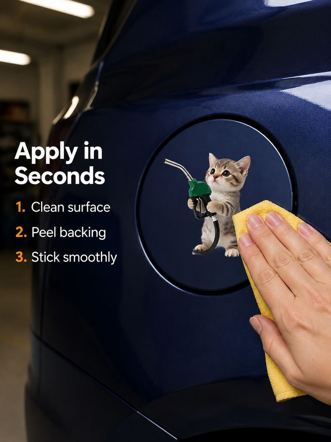 Easy-to-apply cat-themed adhesive decals for car fuel caps