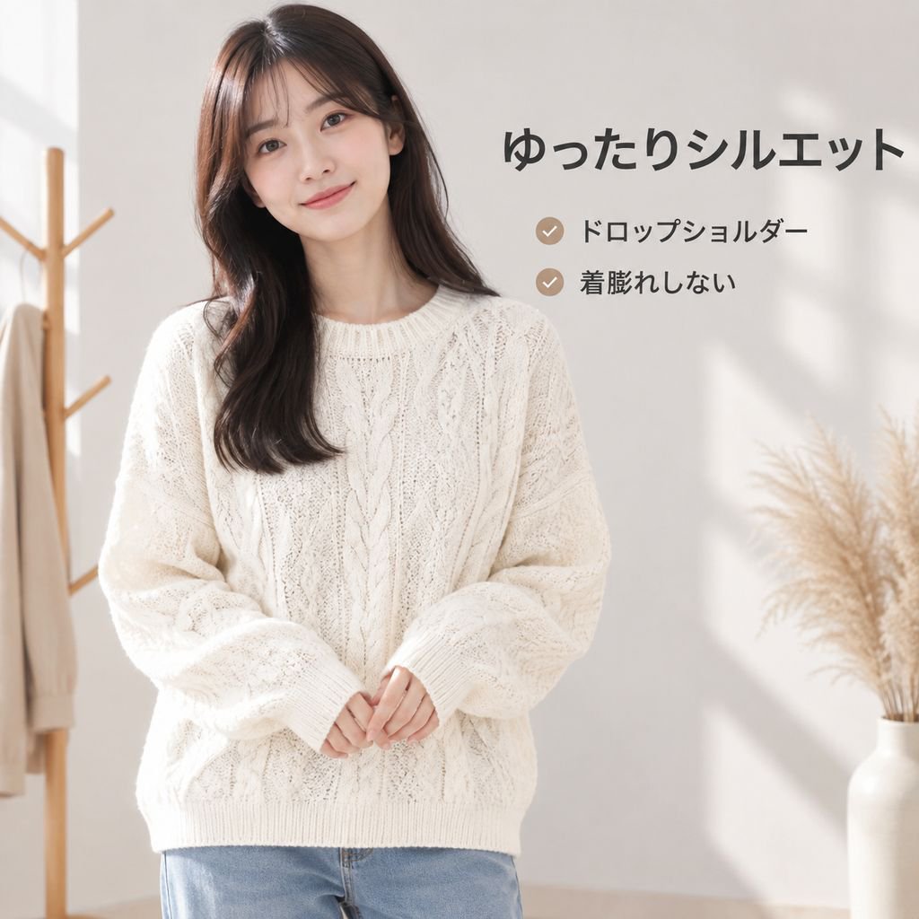 女性用・活用度が高いルーズフィットクルーネックプルオーバーセーター