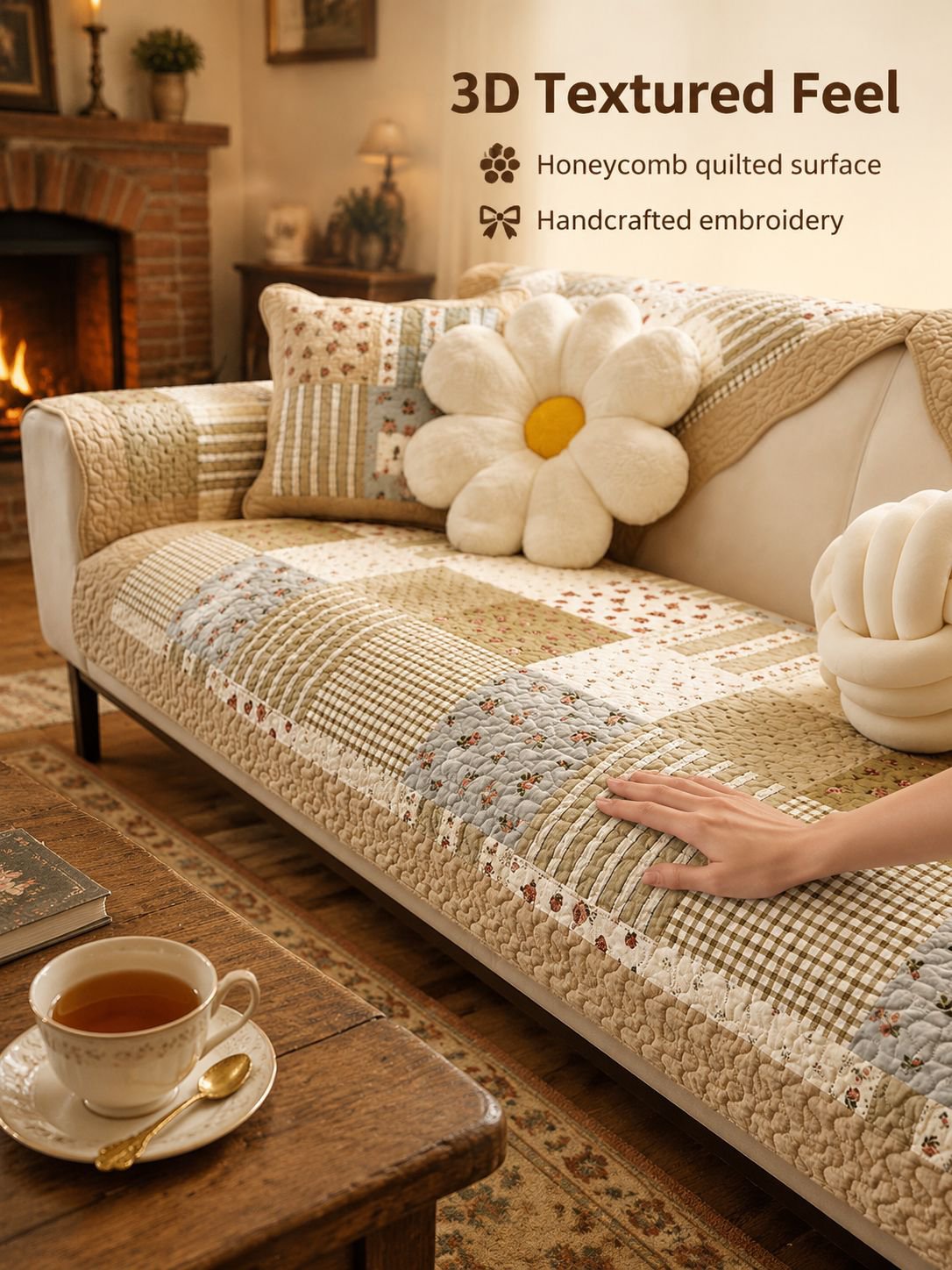 Durable and comfortable all-season cushion on a rustic couch