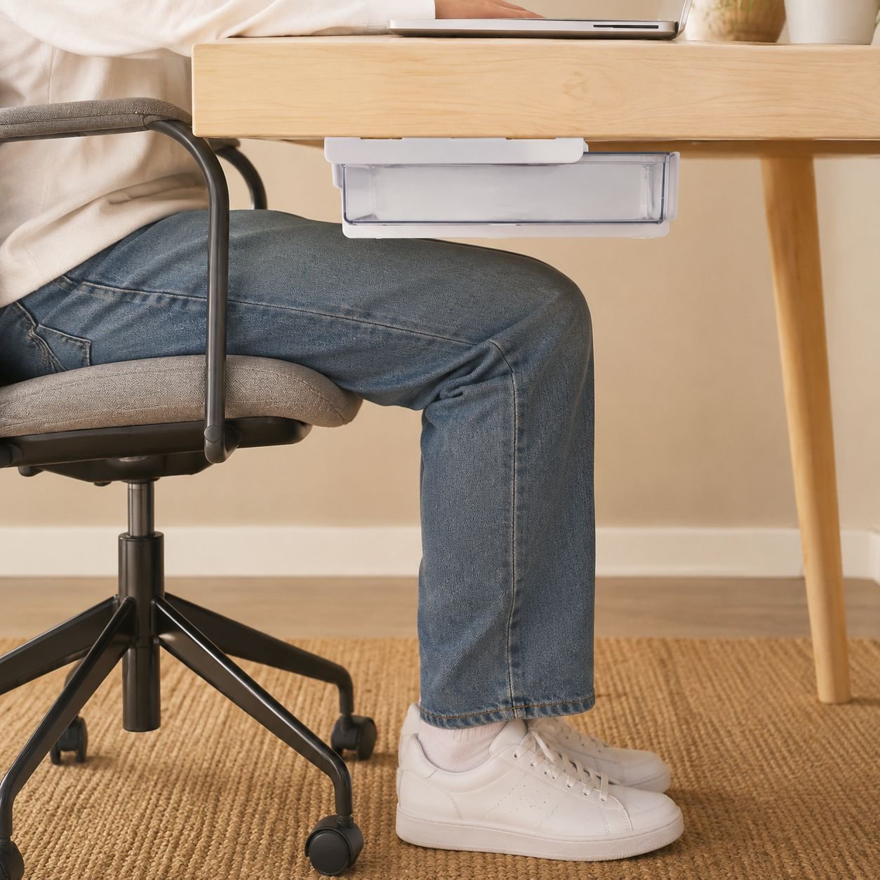 Stick-on Under Desk Storage Box, Office Invisible Drawer